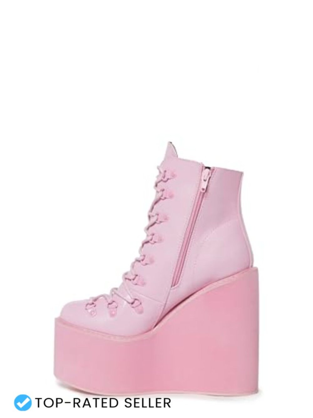 Vegan Leather Lace Up Combat Boots with Adjustable Buckle Straps, Edgy Wedge